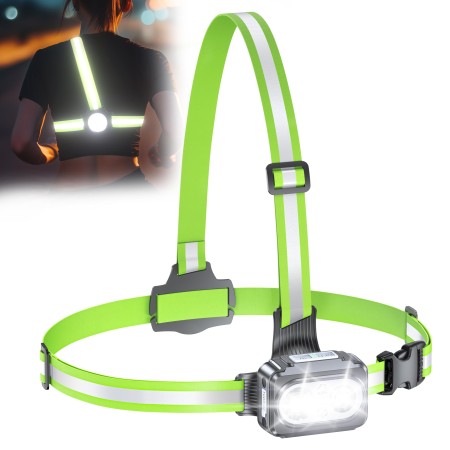 500 Lumens Running Lights for Runners with Reflective Straps, 7 Modes & 45° Adjustable Running Light, IPX4 Waterproof Chest Running Light Vest for Night Walking/Jogging/Hiking, 2-16h Use Time